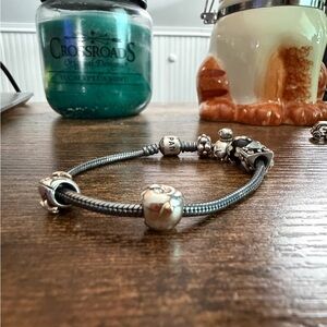 Pandora Apple with gold worm accent.